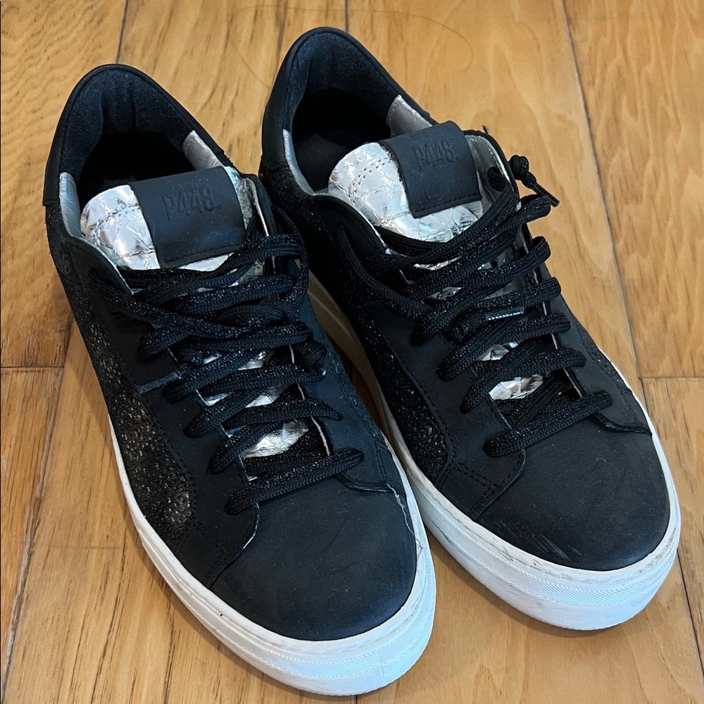 P448 Women’s Black Low-Top Sneakers with White Sole